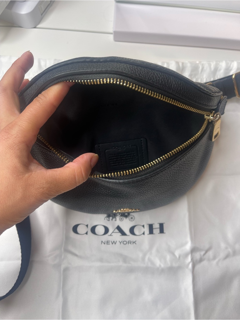 Coach Black Pebbled Leather Crossbody Belt Bag with Gold Hardware - Picture 5 of 10